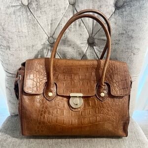 Anne Klein Brown Croc-Embossed Satchel